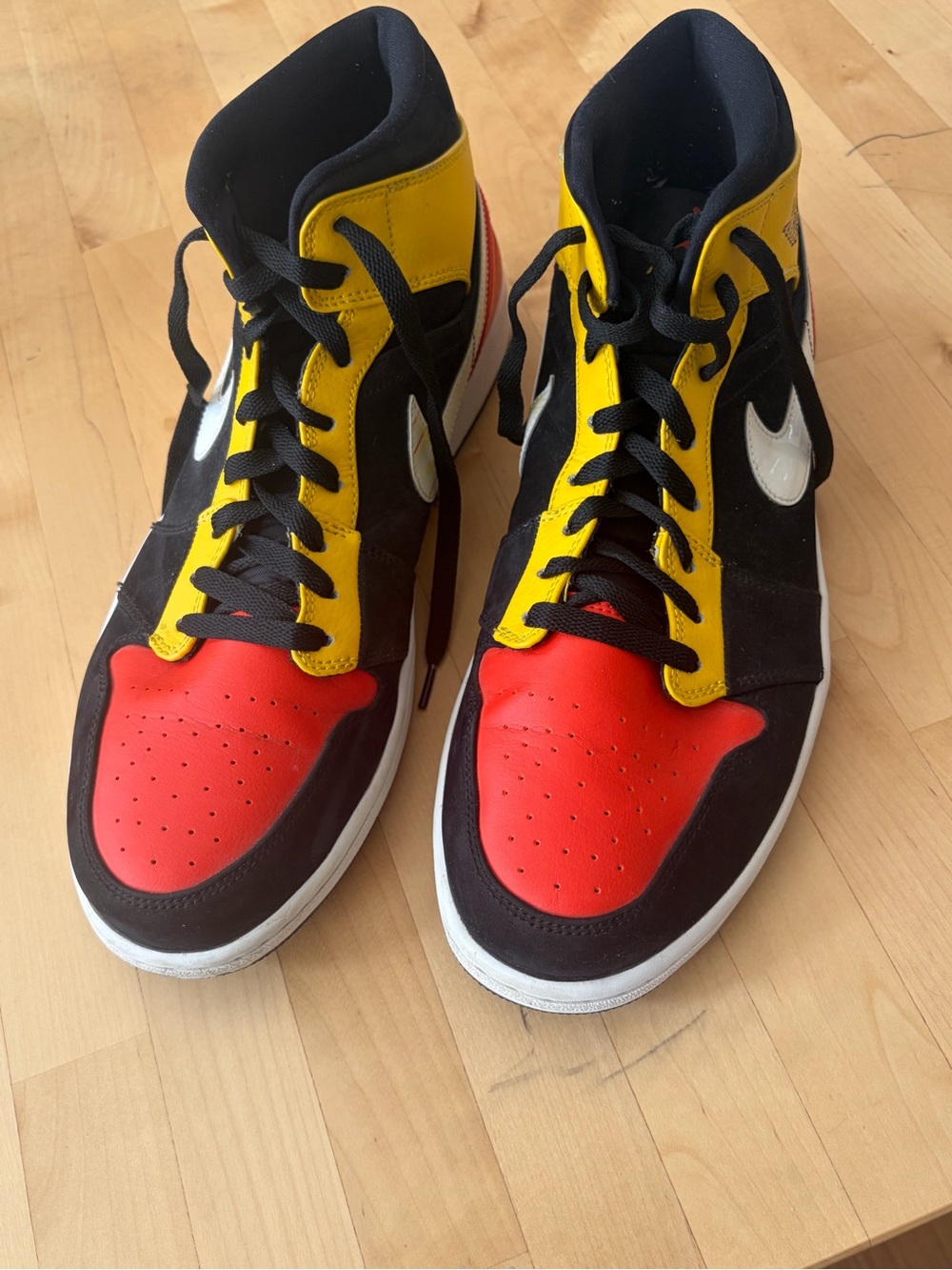 Nike High-Top Sneakers in Red, Yellow & Black with White Swoosh